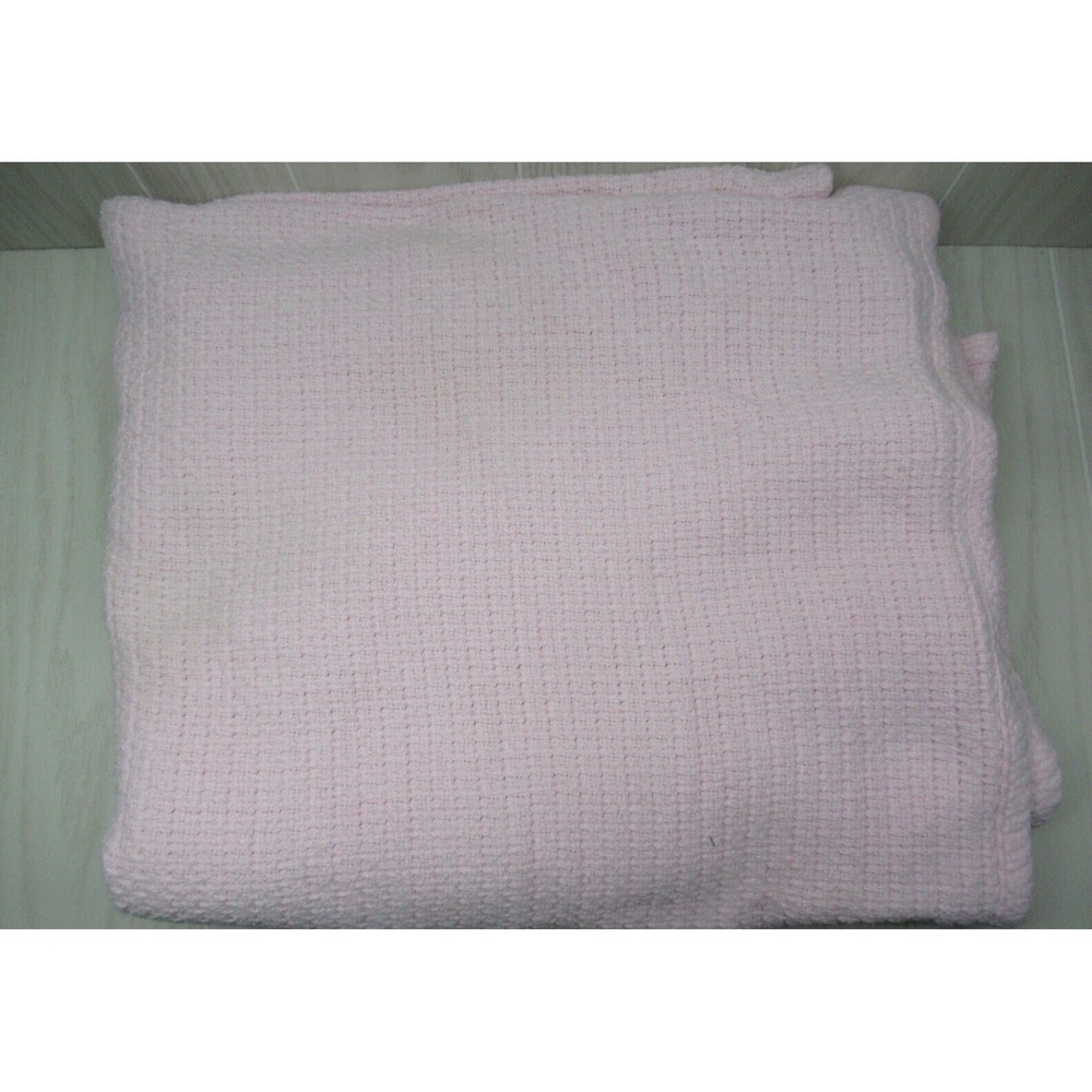 Pottery Barn kids pink thermal‎ woven cotton blanket USED READ 67x78"